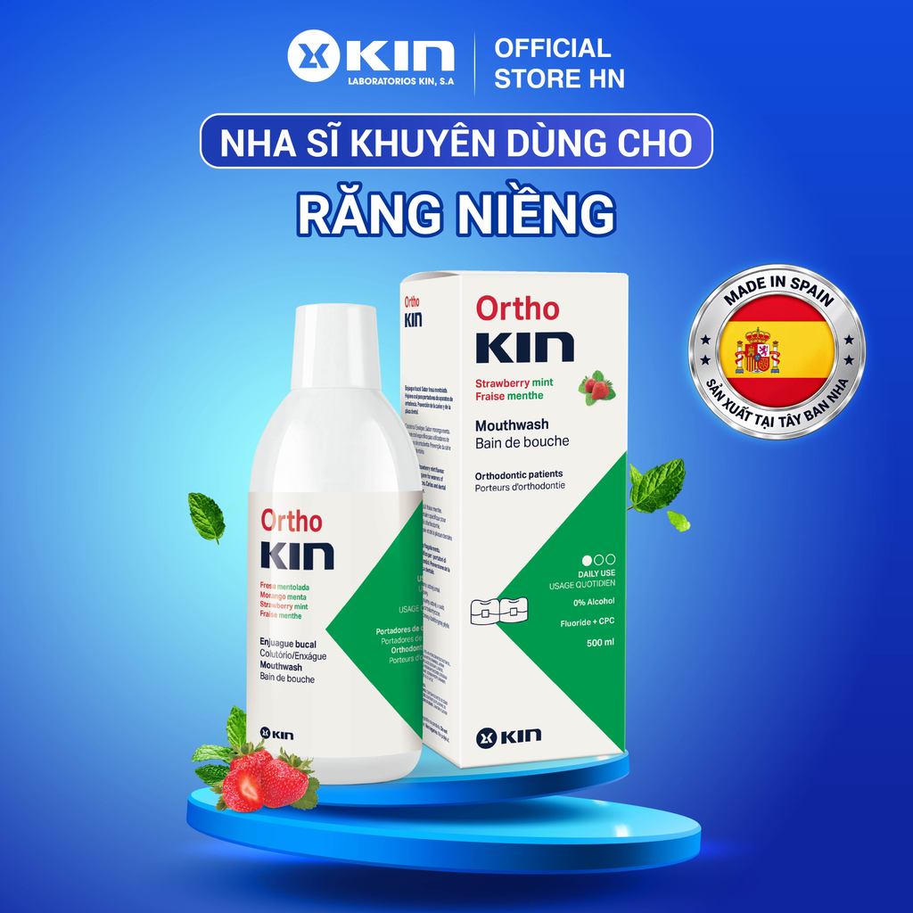 Nước Súc Miệng Ortho Kin Cho Răng Niềng, Chỉnh Nha Ngừa Hôi Miệng, Sạch Mảng Bám, 500ml
