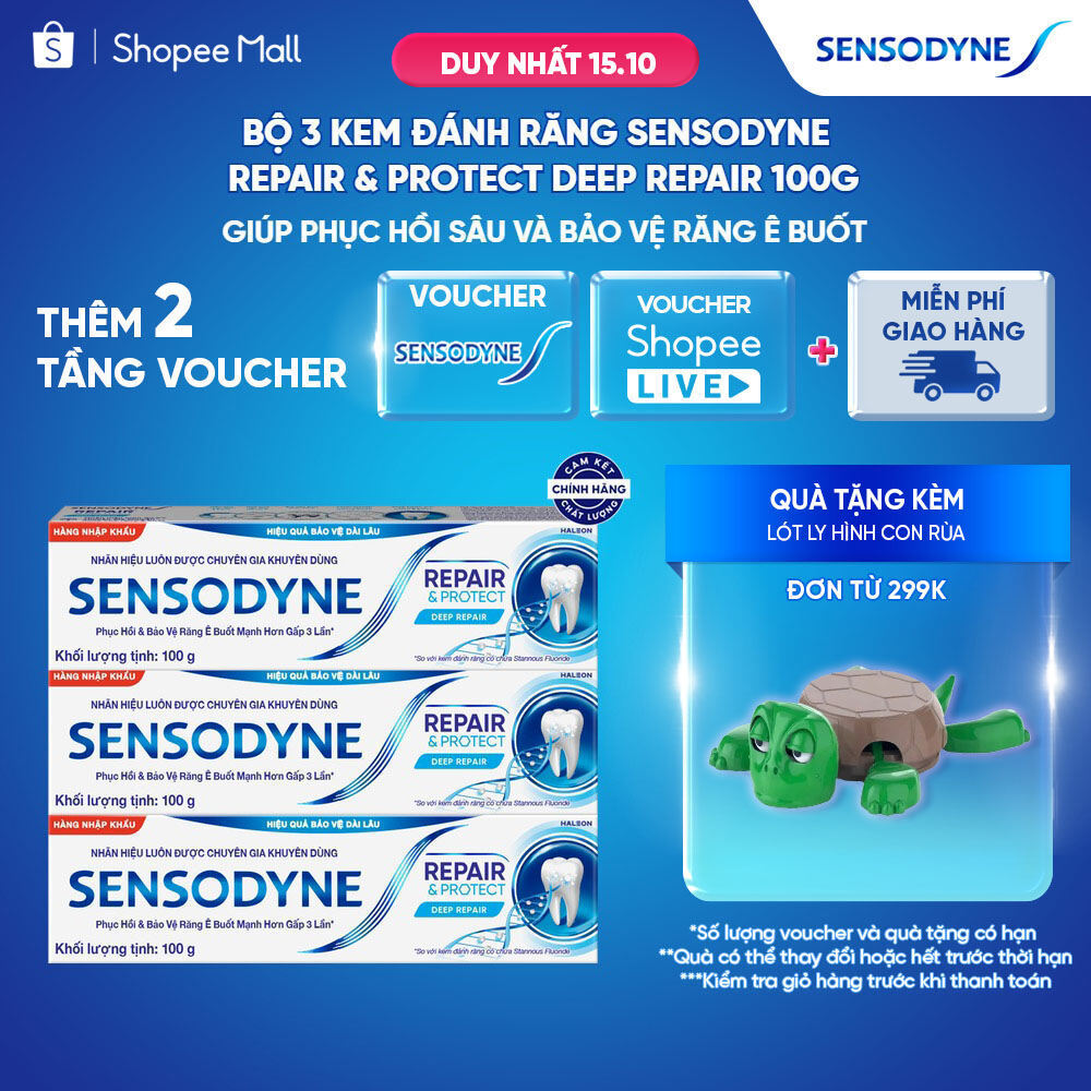 Bộ 3 Kem đánh răng SENSODYNE Repair & Protect Deep Repair 100g giúp phục hồi sâu và bảo vệ răng ê buốt