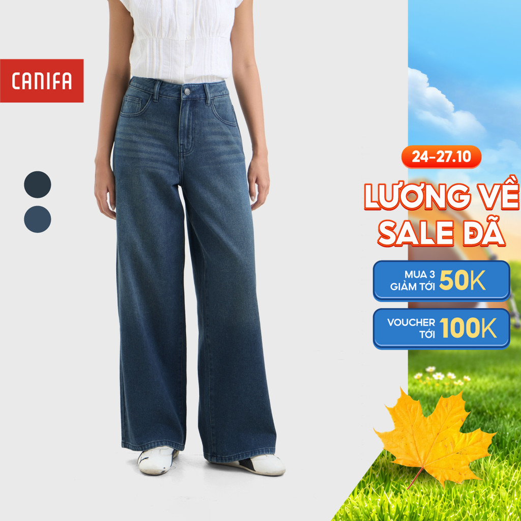 Quần jeans nữ dáng suông ống rộng thời trang trendy CANIFA 6BJ26S001