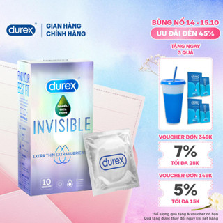 Bao cao su Durex Invisible siêu mỏng, thêm bôi trơn, size 52mm, hộp 10 bao