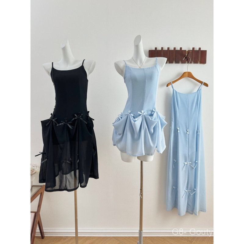 Đầm camisole ngắn nhiều lớp, eo thon, đầm ngắn nữ, ôm sát, đầm ngắn nơ chắc chắn