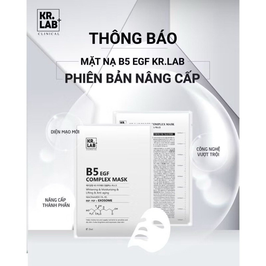 (Kr.Lab VN) Combo 20-30-50 miếng Mặt nạ Kr.Lab B5 EGF complex mask 25ml Hàn Quốc hạn 2028 KR6