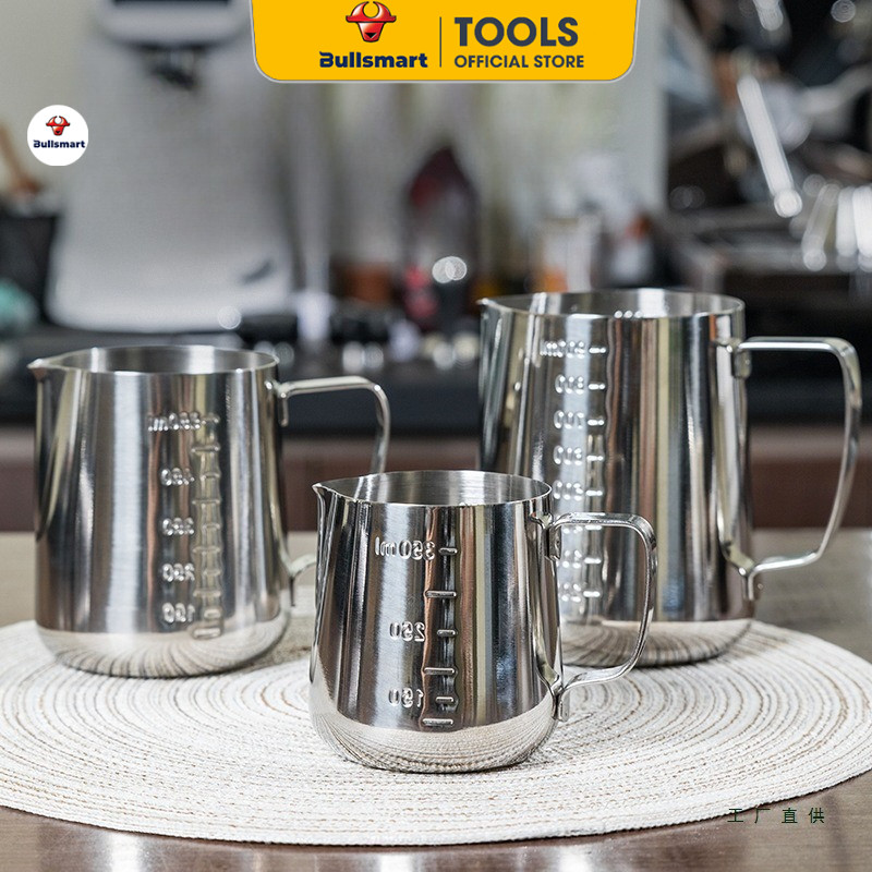 [Cao Cấp] Ca đánh sữa inox 304 (có vạch chia) 350ml - 550ml - 900ml , ca đong đựng nước inox chia vạ