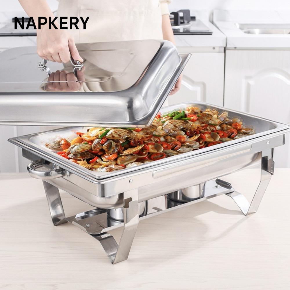 Máy hâm nóng thức ăn tự chọn NAPKERY, 1 / 2 / 3 Lưới hình chữ nhật Buffet Chafing Dish, Đĩa bếp tự chọn có thể gập lại đa chức năng dung tích lớn