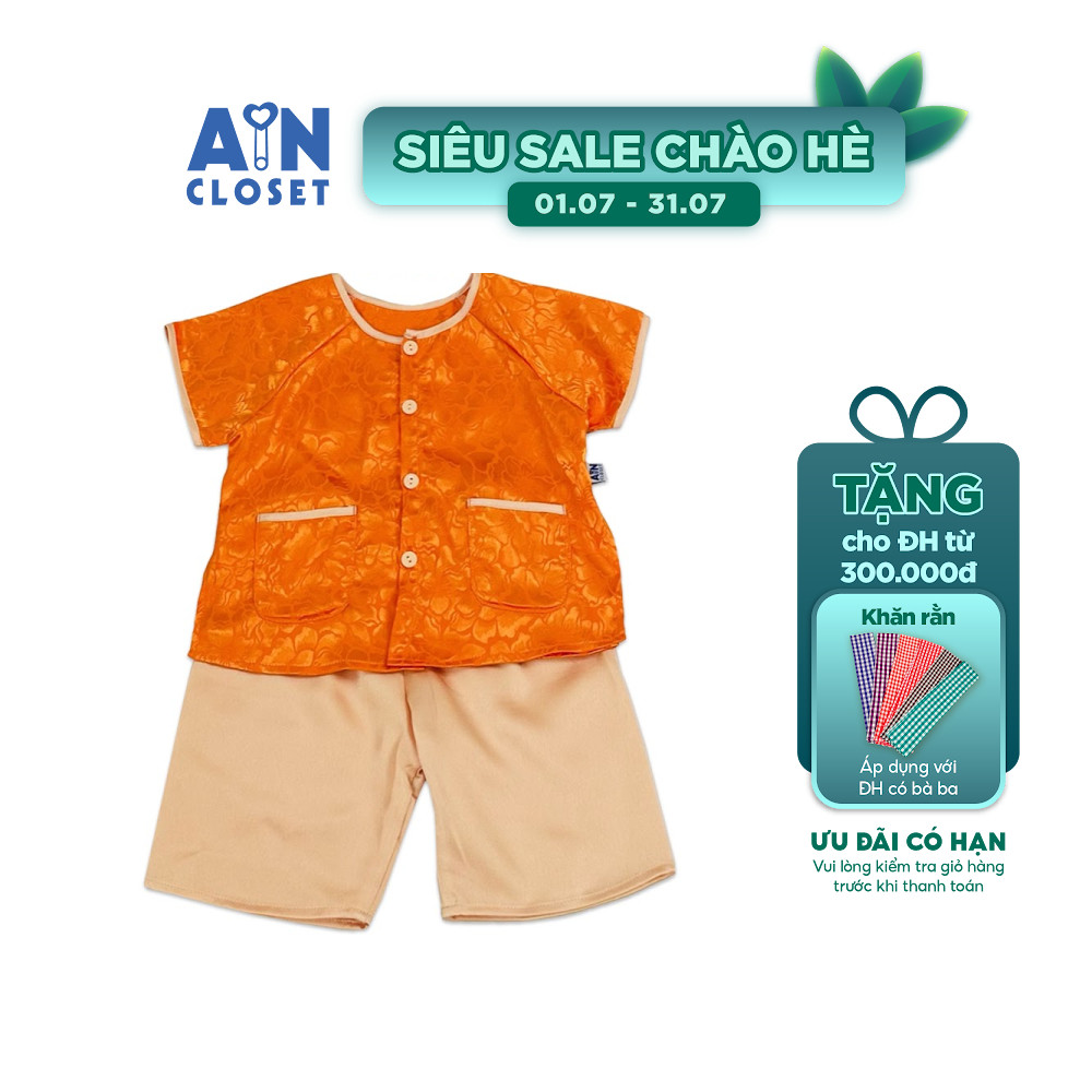 Bộ quần áo Bà ba Lửng bé gái họa tiết Hoa Cam Be gấm lụa - AICDBTKNVJ18 - AIN Closet