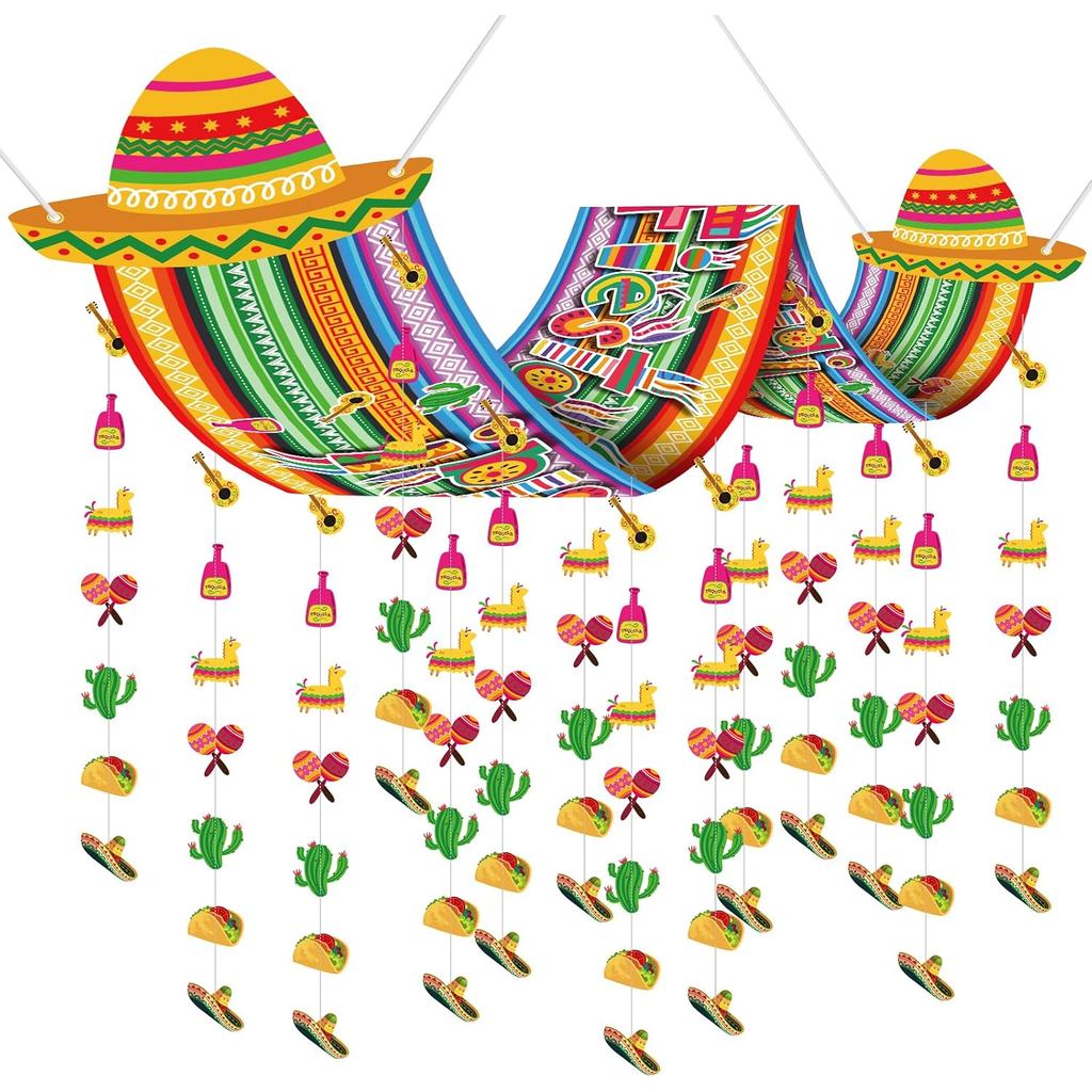 FuWeave 12 ft Mexico Lễ hội Fiesta Treo trang trí Chủ đề Mexico Loteria Đảng Biểu ngữ trần Rèm đầy m