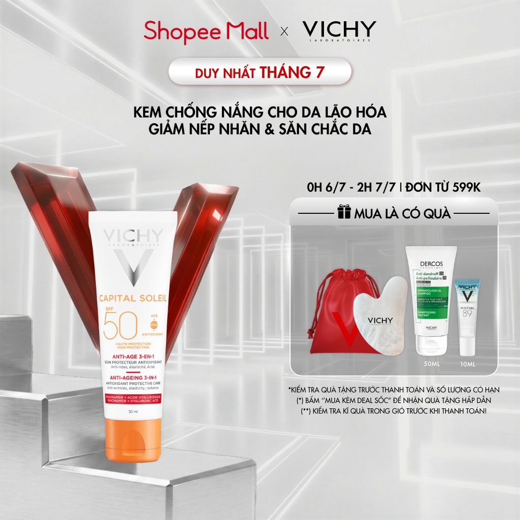 Kem chống nắng bảo vệ, giảm lão hóa Vichy Capital Soleil 3in1 Anti-Aging SPF50 50ml