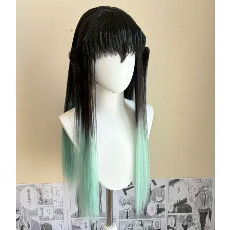 Demon Slayer Tokito Muichiro cos Tóc Giả Màu Đen Hai Lớp Chuyển Đổi cosplay Tóc Giả Full Mũ Đội Đầu