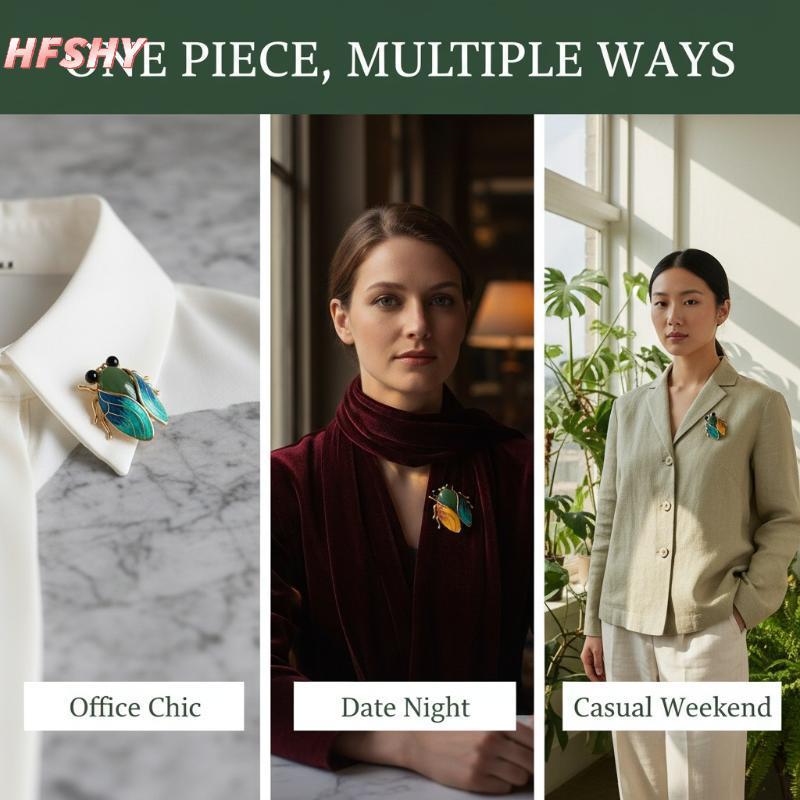 HFSHY Vintage Cicada Thổ Cẩm Không Gây Dị Ứng An Toàn Côn Trùng Trang Sức Pin 1Pc Unisex Dành Cho Nữ