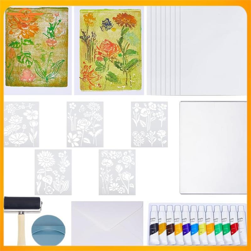 [CloudsMiles] Tấm Gelatin có thể tái sử dụng 12,7x17,8 Cm / 5x7 Inch Bộ tấm in Gel Stencils, Sơn Acr