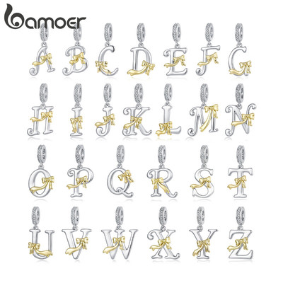 Bamoer Charm Bow Ban đầu Mặt dây chuyền A đến Z DIY cho Vòng tay Quà tặng cho Nữ