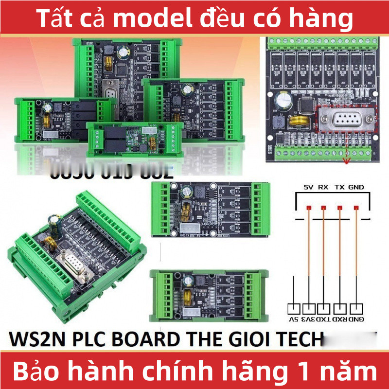 Board Mạch lập trình PLC Mitsubishi WS2N FX2N-10MR FX2N 6MR (Relay) 2AD 2DA RS485 MODBUS RTU FK2N GX