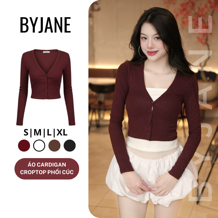 Áo Cardigan Nữ Dáng Ngắn Croptop Tay Dài Co Giãn 4 Chiều Cotton Mềm Mịn BYJANE – 999
