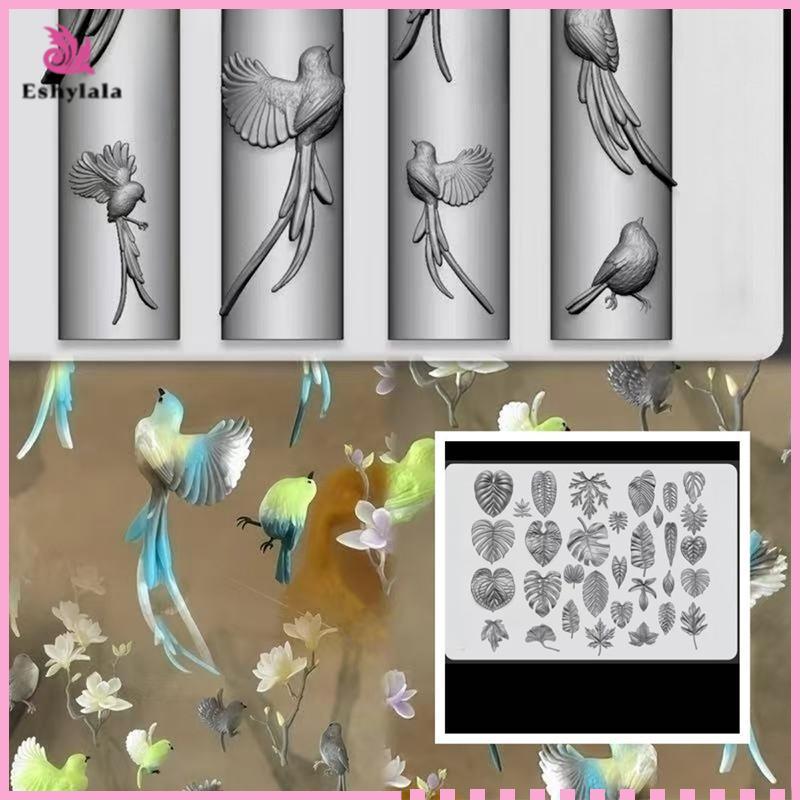 Eshylala Silicone Nail Art Mold DIY Bow Leaf Bird Ballet Shoes Bản mẫu khắc trong suốt [MỚI]