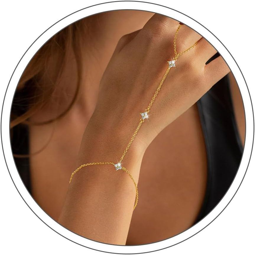 Hand Chain Bracelet, Adjustable Hand Jewelry Chain Bracelet with Ring, Trendy Gold Handchains Jewelr