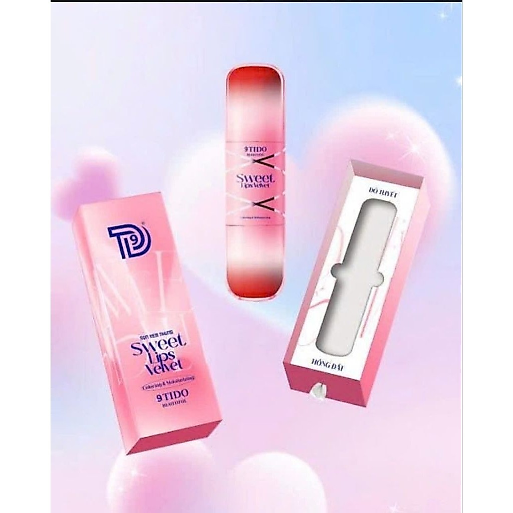 Son Hồng 2 đầu 2 màu ĐỎ TUYẾT + HỒNG ĐẤT 9TIDO - SWEFT LIPS VELVET