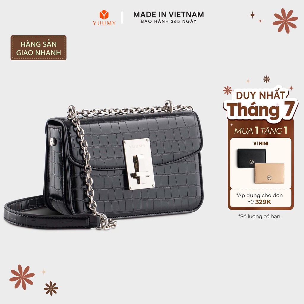 Túi Yuumy (Thời trang nữ phối khóa trang trí size 18 - Túi đeo chéo da Verein YN186)