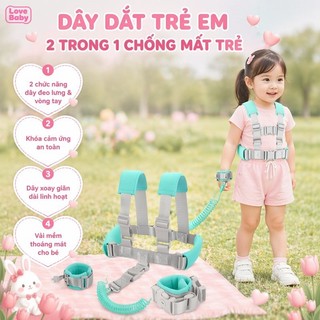 Dây Dắt Trẻ Em Chống Lạc 2 Trong 1 - Vòng Tay Đai An Toàn, Phản Quang Ban Đêm, Đi Bộ Đi Chơi Cùng Bé,2.5M