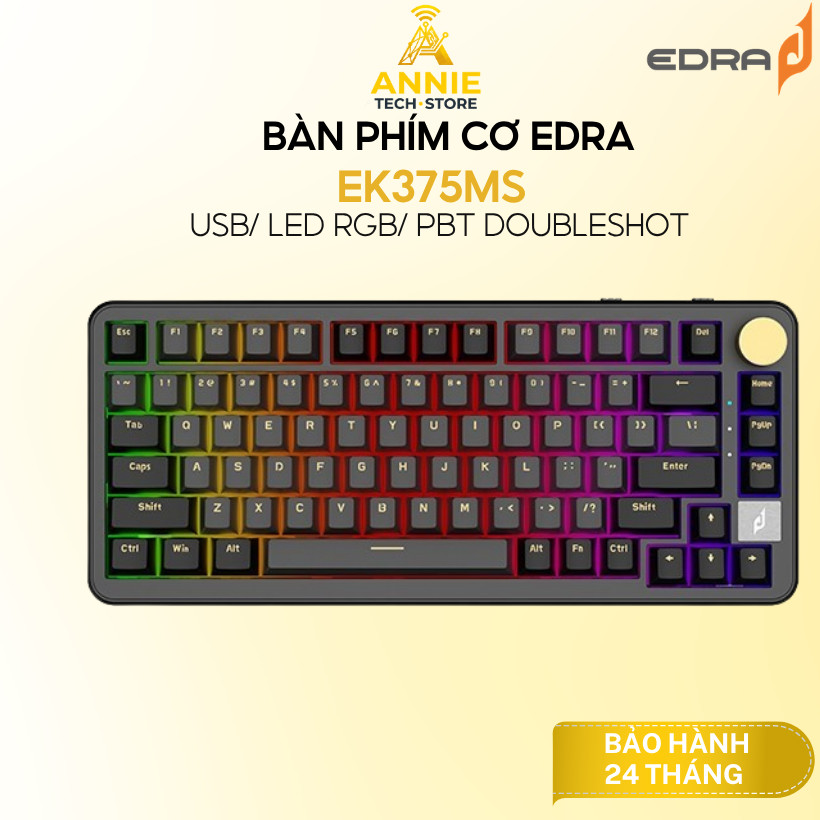 Bàn phím cơ EDRA EK375MS (USB/ LED RGB/ PBT Doubleshot) - Hàng chính hãng