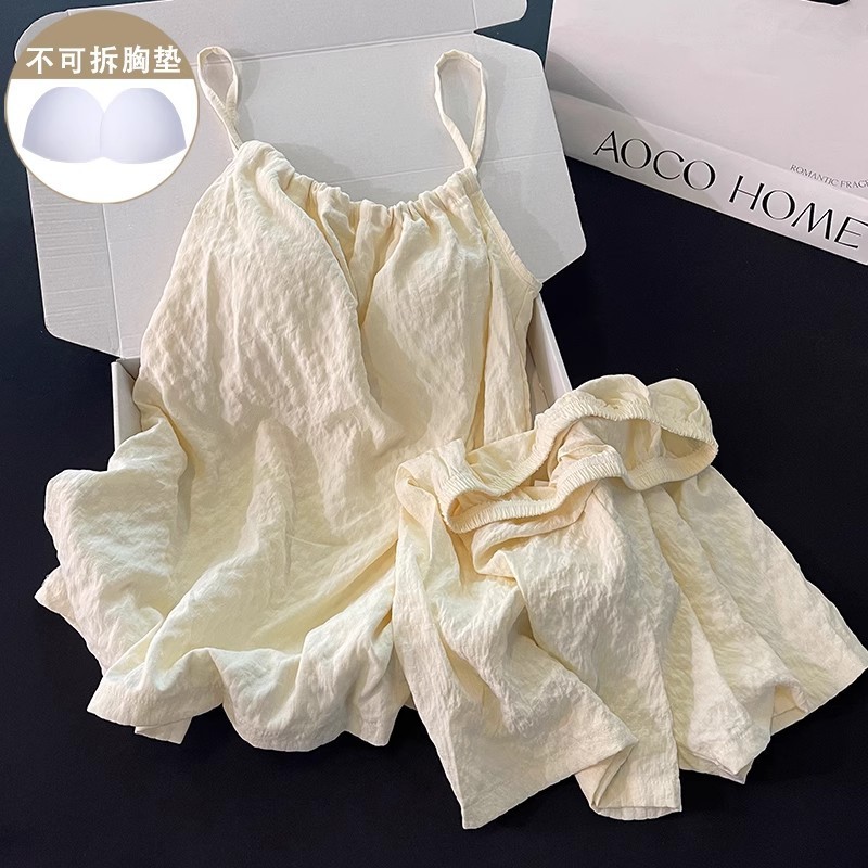 Bộ đồ ngủ không tay nữ có đệm ngực Đồ ngủ hàng ngày mềm mại có sẵn