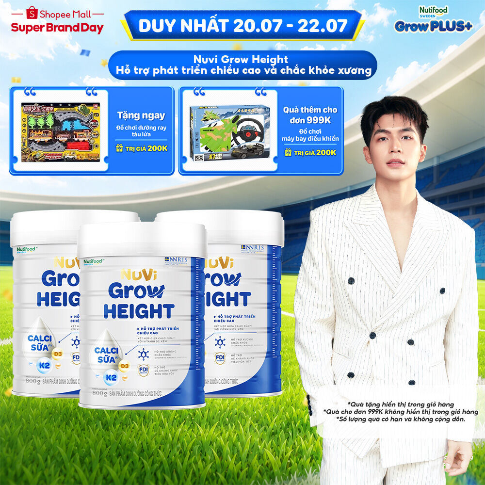 Combo 3 Sữa Bột Nuvi Grow Height phát triển chiều cao Trên 1 tuổi Lon 800g