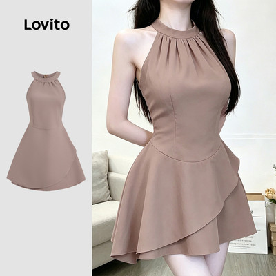 Lovito Đầm Thông Thường Màu Tím Đơn Giản Mùa Xuân/Hè dành cho Nữ LK6ED495