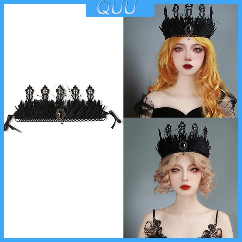 QUU Witch Crown Headpiece Black Queen Crown Goth Headband Goth Crown Halloween