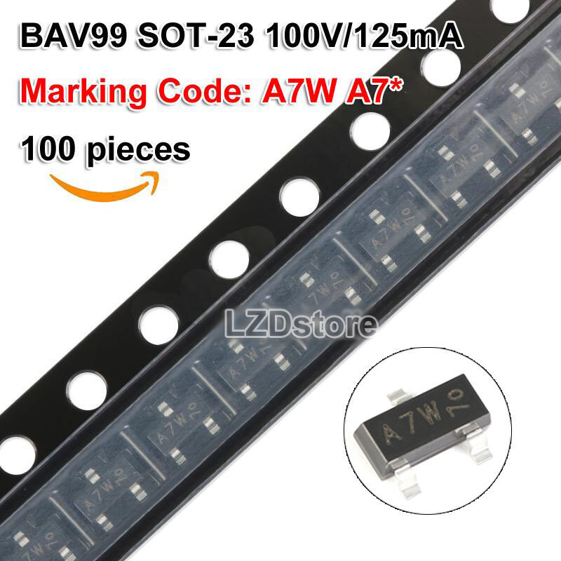 100 Chiếc BAV99LT1G BAV99 SOT23 SOT BAV99LT SOT23-3 Dual Series Chuyển Mạch Diode Đánh Dấu Mã A7W A7