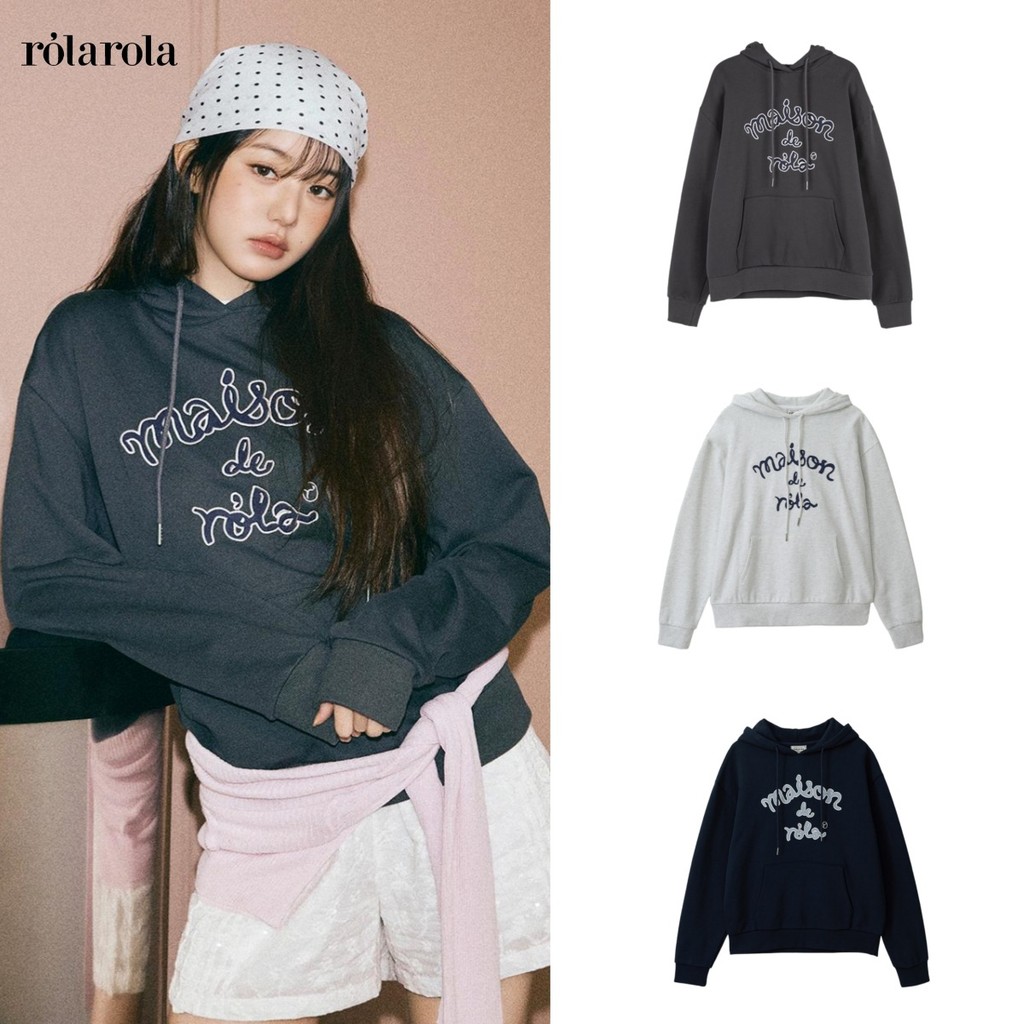 Rolarola Jang Won-young's same style Korean trendy brand embroidered letter hoodie for women, loose 