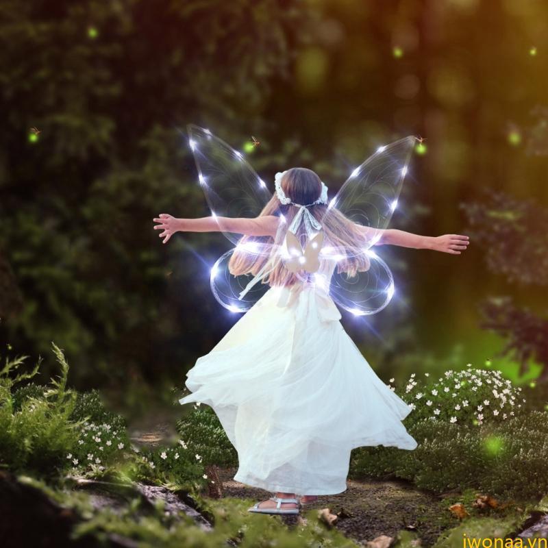 IWO Girls Butterflies Fairy Wings Trang phục cổ tích Led Light Up Fairy Princess Wings