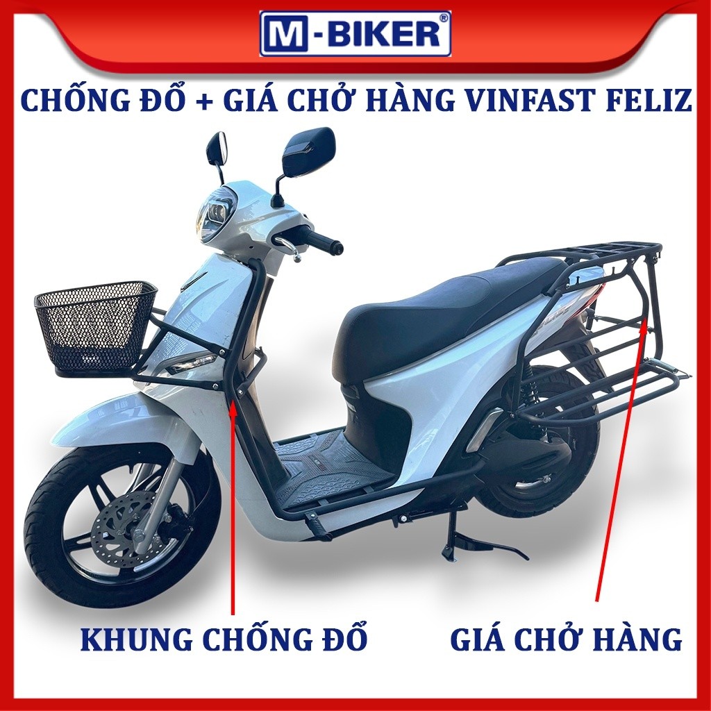 Chống đổ Vinfast Feliz, Giá chở hàng Vinfast Feliz, Bộ baga vận tải kèm giỏ trước cho Vinfast Feliz