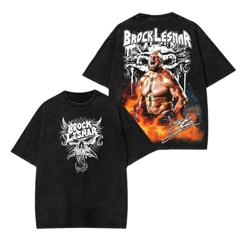 Brock Lesnar Merch Tracklist Tee Mùa Hè Nữ Nam Thời Trang HipHop Vintage Rửa Áo Thun Tay Ngắn