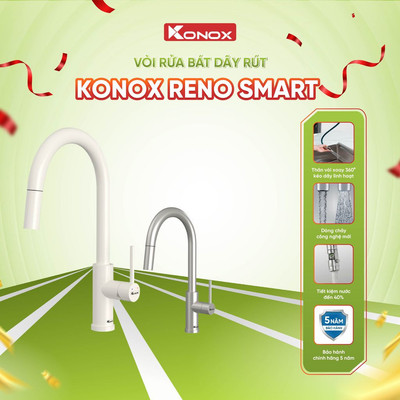 Vòi rửa bát dây rút Konox Reno Smart dòng chảy mới - Bảo hành 5 năm