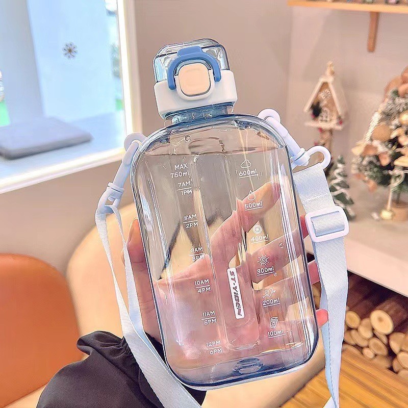 Yiben Muxin Space Cup Đơn Giản Flat Nhựa Nam Nữ Di Động Tiện Dụng Cốc Vuông Ngang Thể Thao Chai