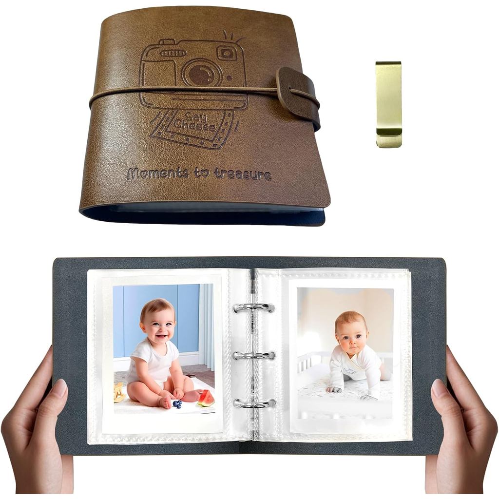 Size Ví Instax Mini Album Ảnh, Sách Album Nhỏ Polaroid - Nâu | Phim Album Ảnh Bỏ Túi Mini 100 Túi, T
