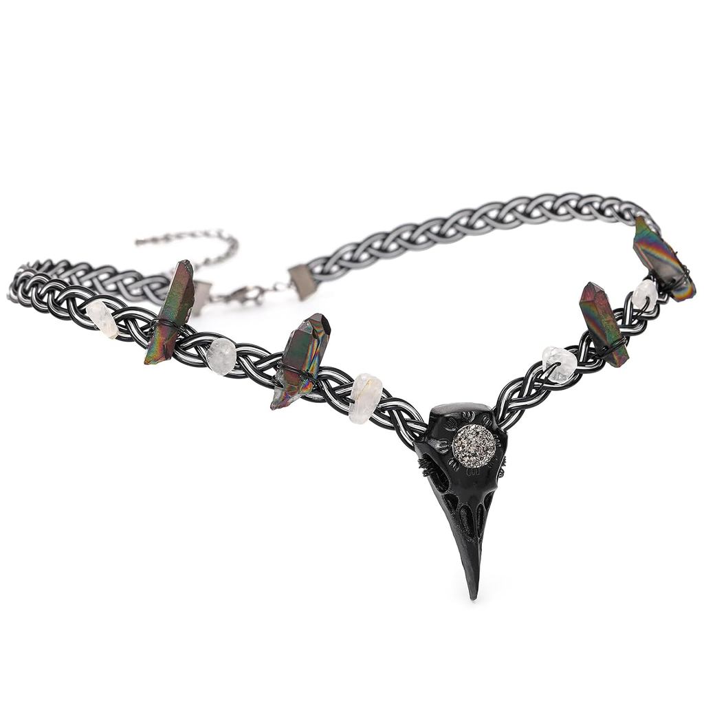 Gothic Black Raven Crystal Crown - Thời Trung Cổ Viking Raven Đầu Lâu Mũ Đội Đầu Lâu, Ảo Phù Thủy El