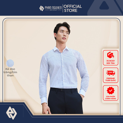Áo sơ mi kẻ dọc nam Elegant Phan Nguyễn, chất liệu 100% cotton, mát mịn, form regular fit SMD.1500