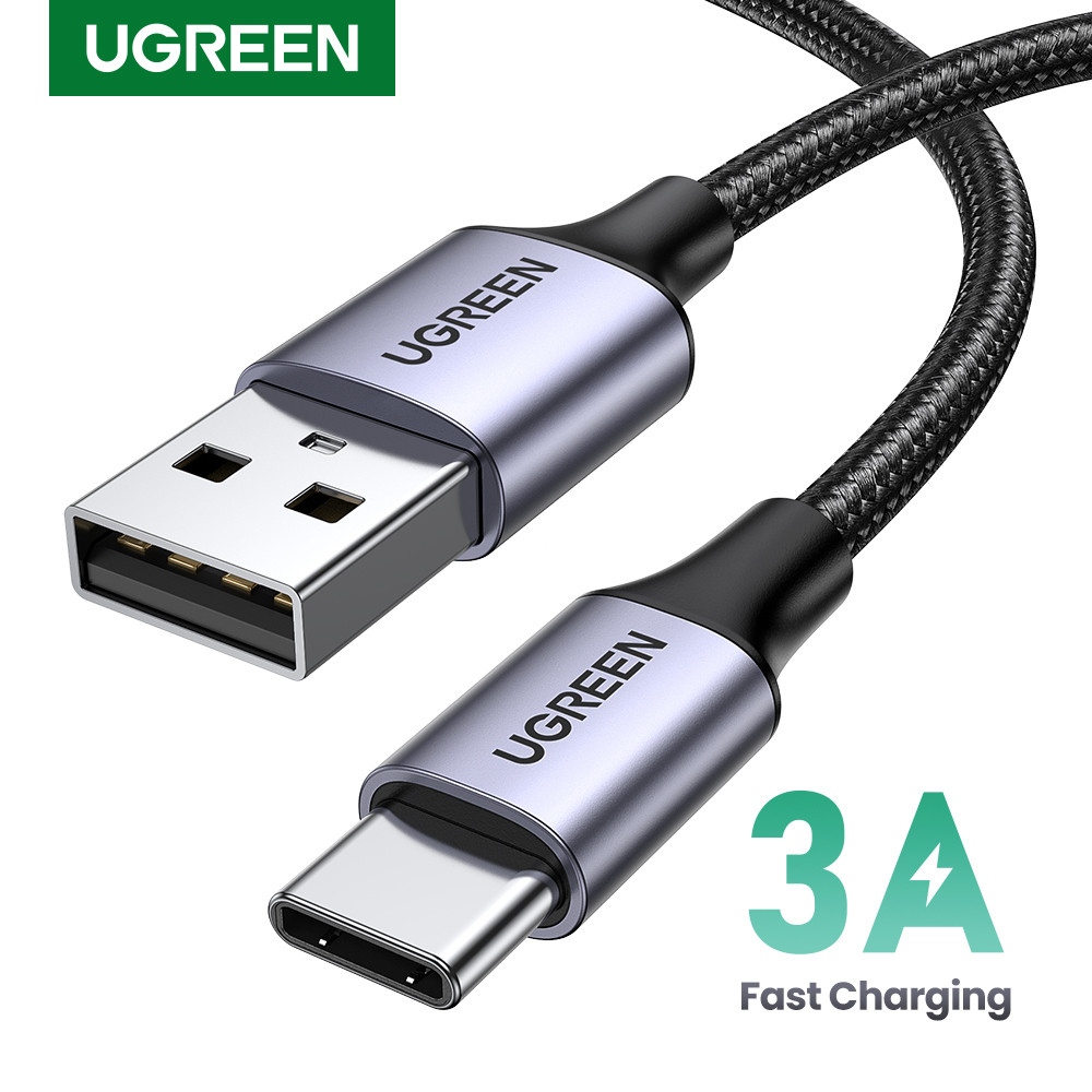 UGREEN 3A QC3.0 18W 15W Hợp kim nhôm bện Nylon USB A sang USB-C Cáp sạc nhanh 480Mbps Dây đồng bộ dữ
