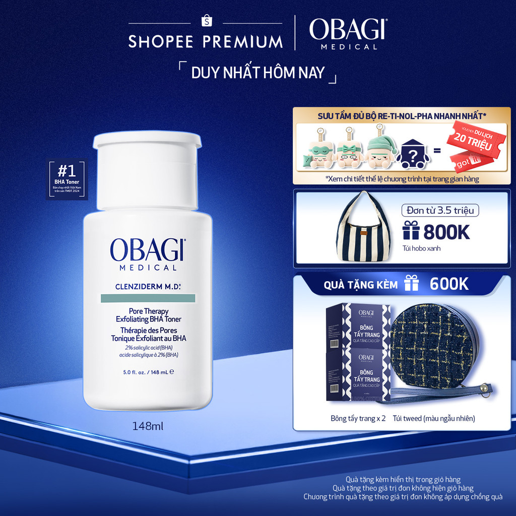 [ĐỘC QUYỀN LIVESTREAM] Toner tẩy tế bào chết làm sạch mụn BHA Obagi Clenziderm M.D. Exfoliating 148m