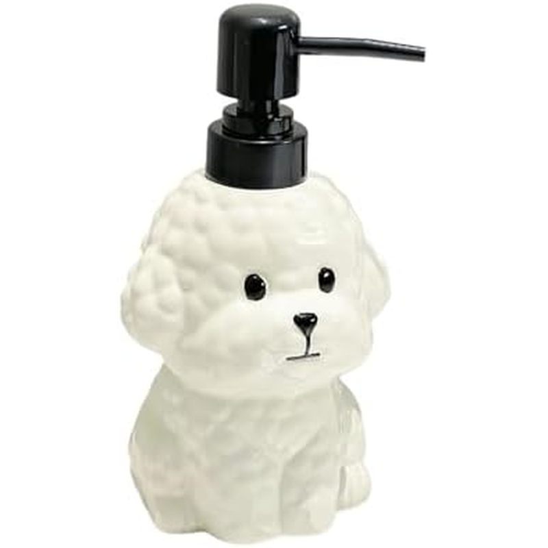 Hộp đựng xà phòng Bichon Frise dễ thương, Chai hình chữ Frise Bichon màu trắng, Chai nước rửa tay hì