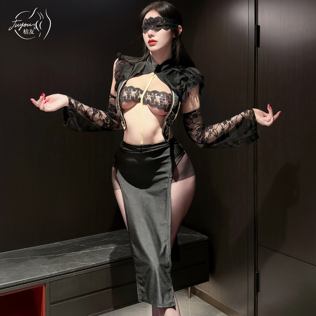 Juyou Taboo Cleric Topless Ren Tay Áo Choàng Ruy Băng Bên Khe Cao T Quần Jumpsuit Phong Cách Phù Hợp