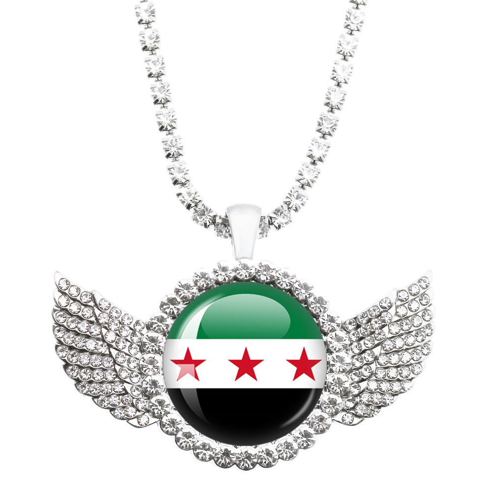 Cờ Syria Thiên Thần Mặt Dây Chuyền Vòng Cổ Hình Tròn Vòng Cổ Thời Gian Đá Quý