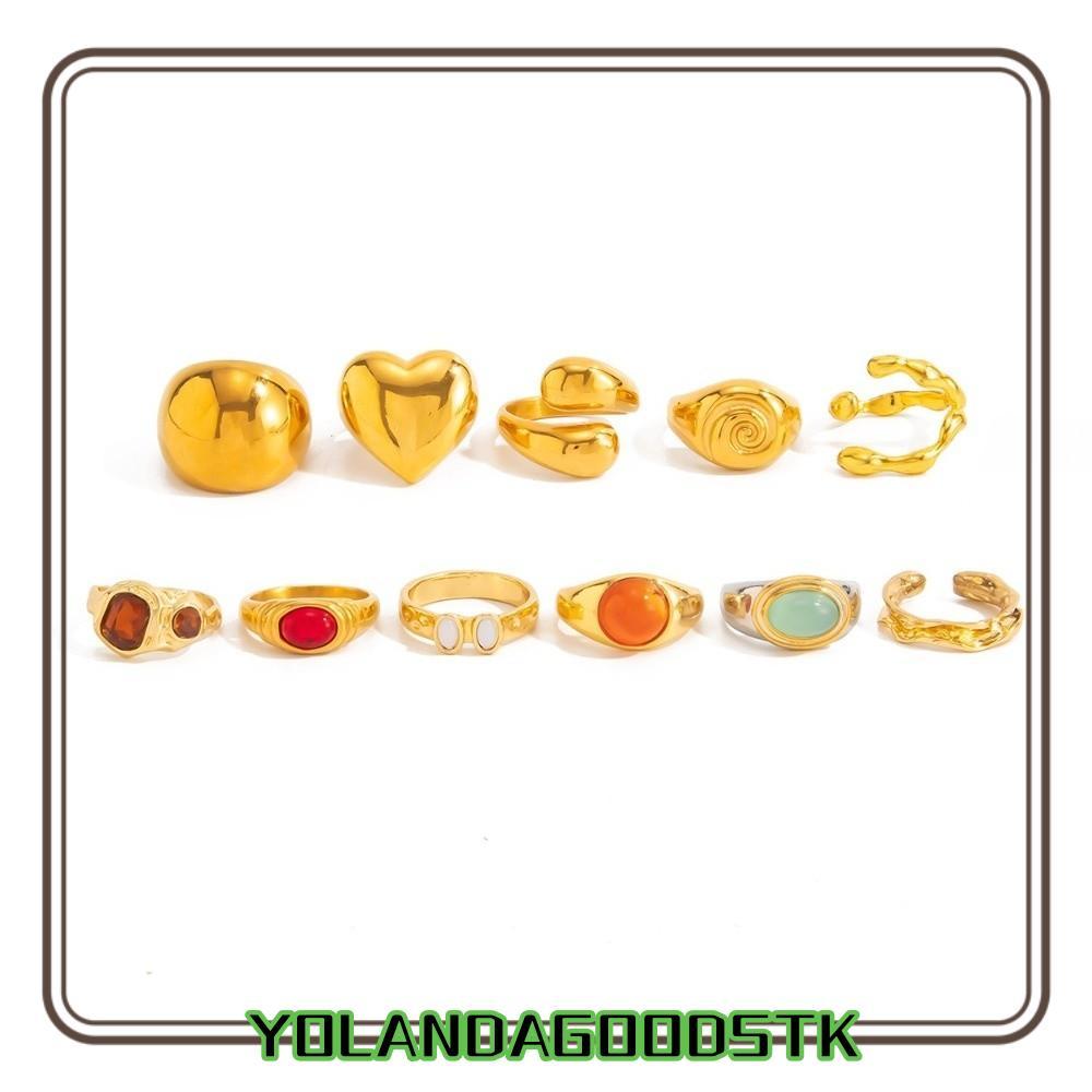 IYOLANDAGOODS1 11 Cái / bộ Nhẫn có thể xếp chồng lên nhau, Nhẫn mở kim loại bóng màu vàng, Ins Style