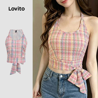 Áo Lovito phong cách thường ngày cột dây mùa xuân/hè màu hồng cho nữ LK4ED856