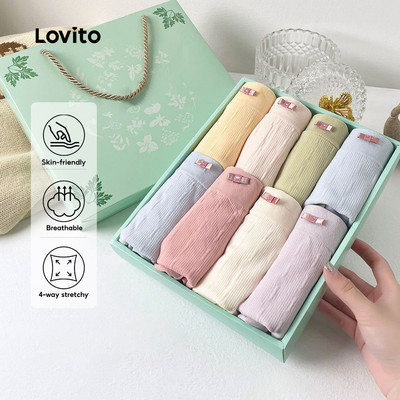 Hộp 8 quần lót nữ Lovito Phong cách thường ngày nhiều màu cotton tinh khiết mây co giãn 4 chiều thoáng khí thân thiện da LNE1132X066