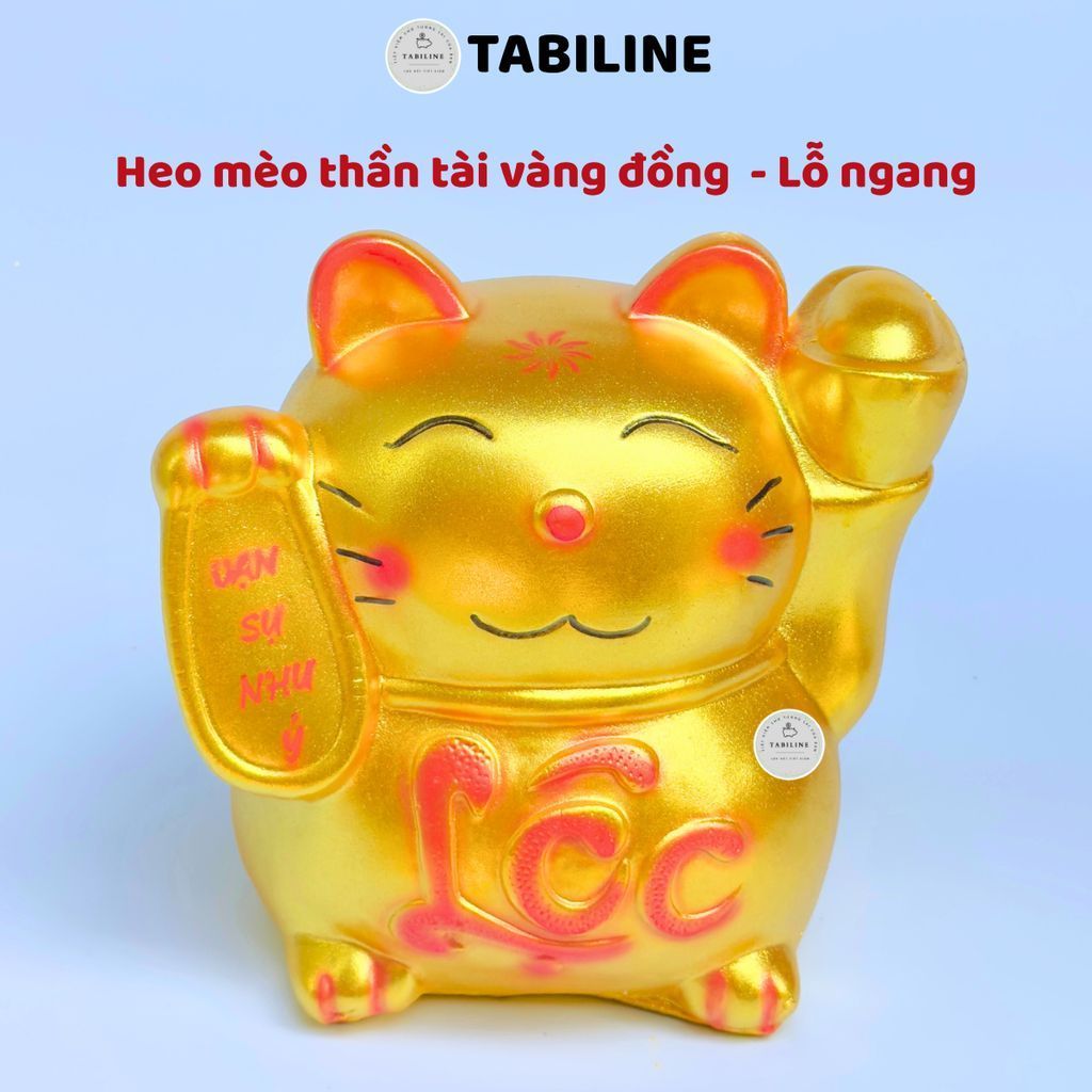 Heo đất ống tiết kiệm tiền lỗ ngang mèo thần tài size to vàng đồng vip LD77 - TABILINE
