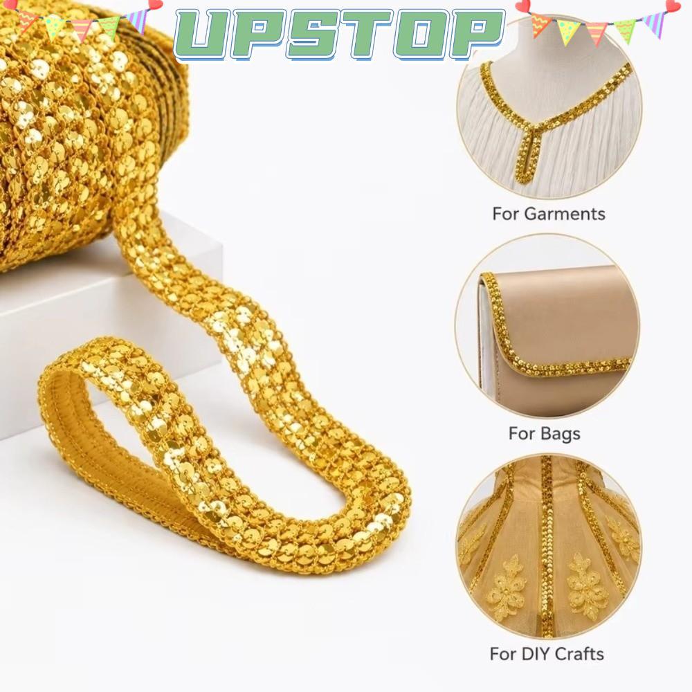 UPSTOPBO Sequin Trim Ribbon, Băng ren sequin rộng 1,5cm kim loại, Trang trí dài 10 mét Thiết kế ren 