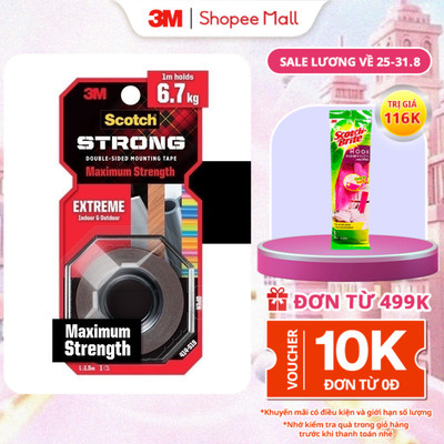 Băng keo hai mặt 3M™ Scotch®, siêu dính, độ bền cao, dính tốt trên bề mặt được sơn, 1 cuộn, Dùng trong nhà và ngoài trời