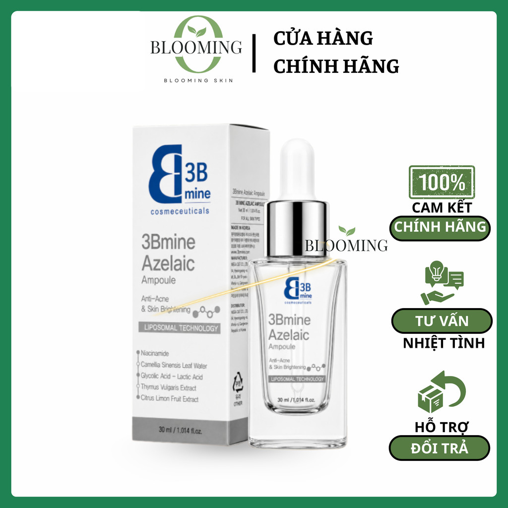 Serum 3Bmine Azelaic Ampoule Hỗ Trợ Giảm Mụn Mờ Thâm Kiềm Dầu 30ml