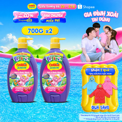 Combo 2 Chai Sữa Tắm Gội thành phần thiên nhiên Sạch Dịu Nhẹ & ẩm mịn Cho Bé Carrie Junior Hương Cherry 700g /chai